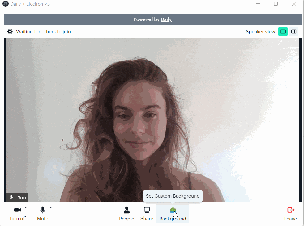 Setting a custom background in a Daily video call through a custom Daily Prebuilt button