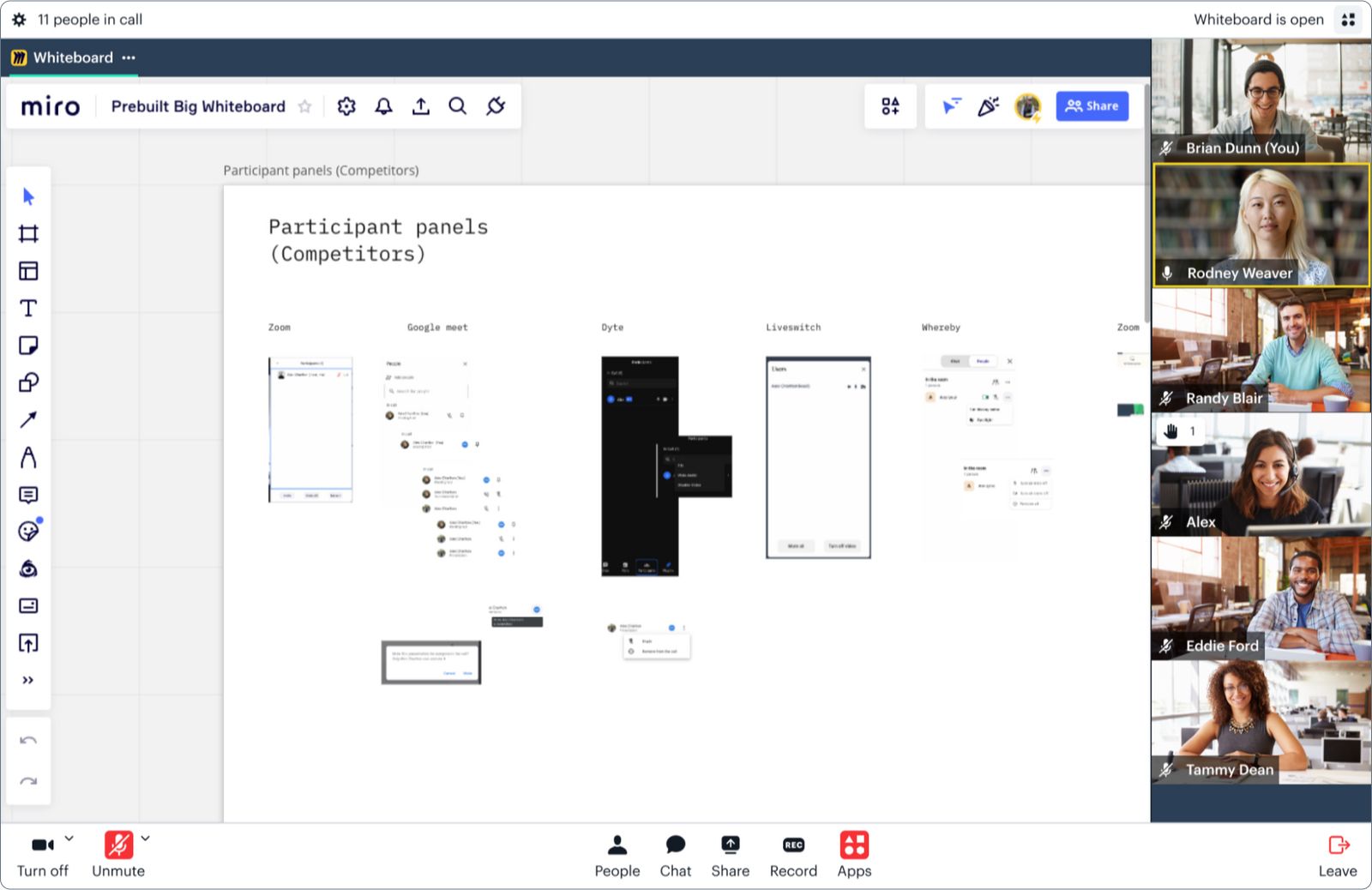 Miro whiteboard integration in a Daily Prebuilt video call view