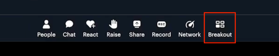 Screenshot of the "Breakout" button in the video call control tray