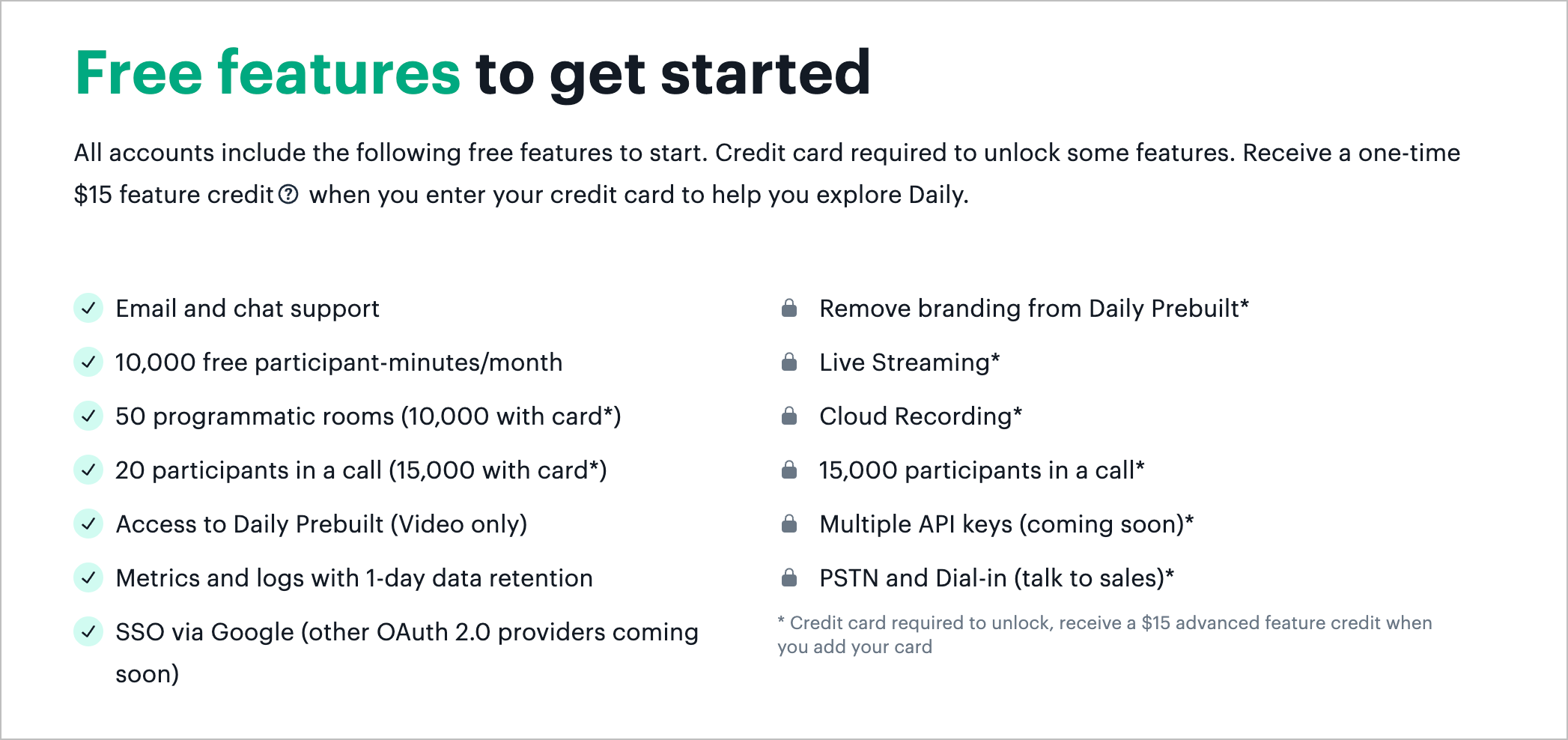 Free features available. See http://daily.co/pricing for more information