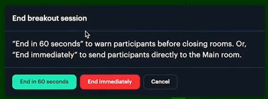 Ending a breakout room session in a Daily video call