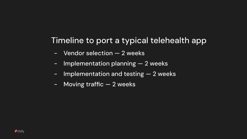 Timeline to port a telehealth video app