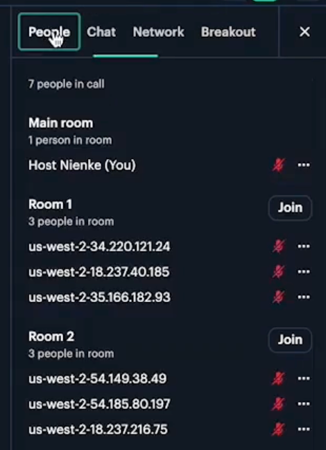 View breakout room participants in the Daily Prebuilt "People" tab